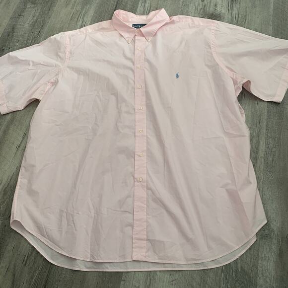 Ralph Lauren Shirt Mens 4XLT Big Tall Pink Short Sleeve Classic Fit Button Up - Picture 7 of 7